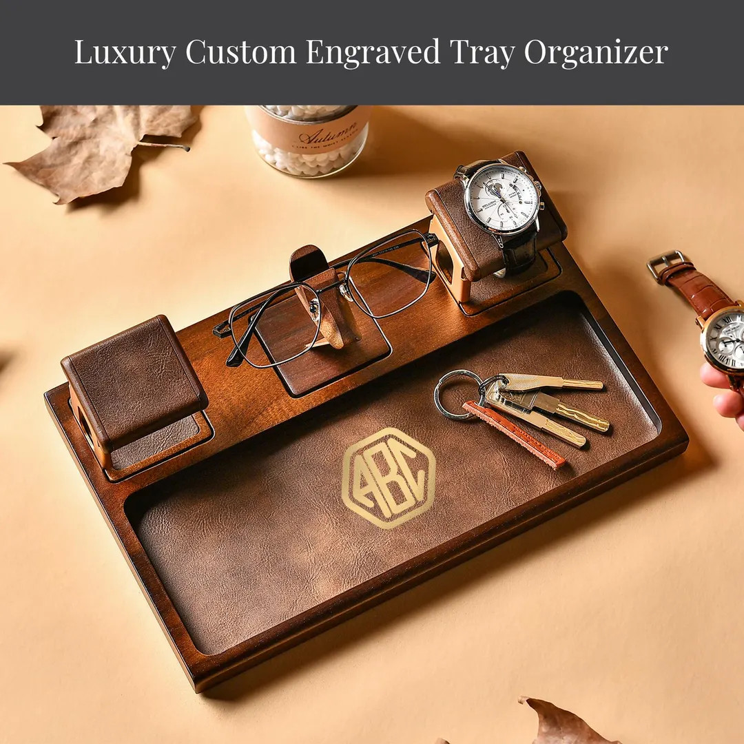 Birthday Gift for Him Leather Valet Tray Personalized Gift Nightstand Organizer Catch All Tray Me... | Etsy (US)