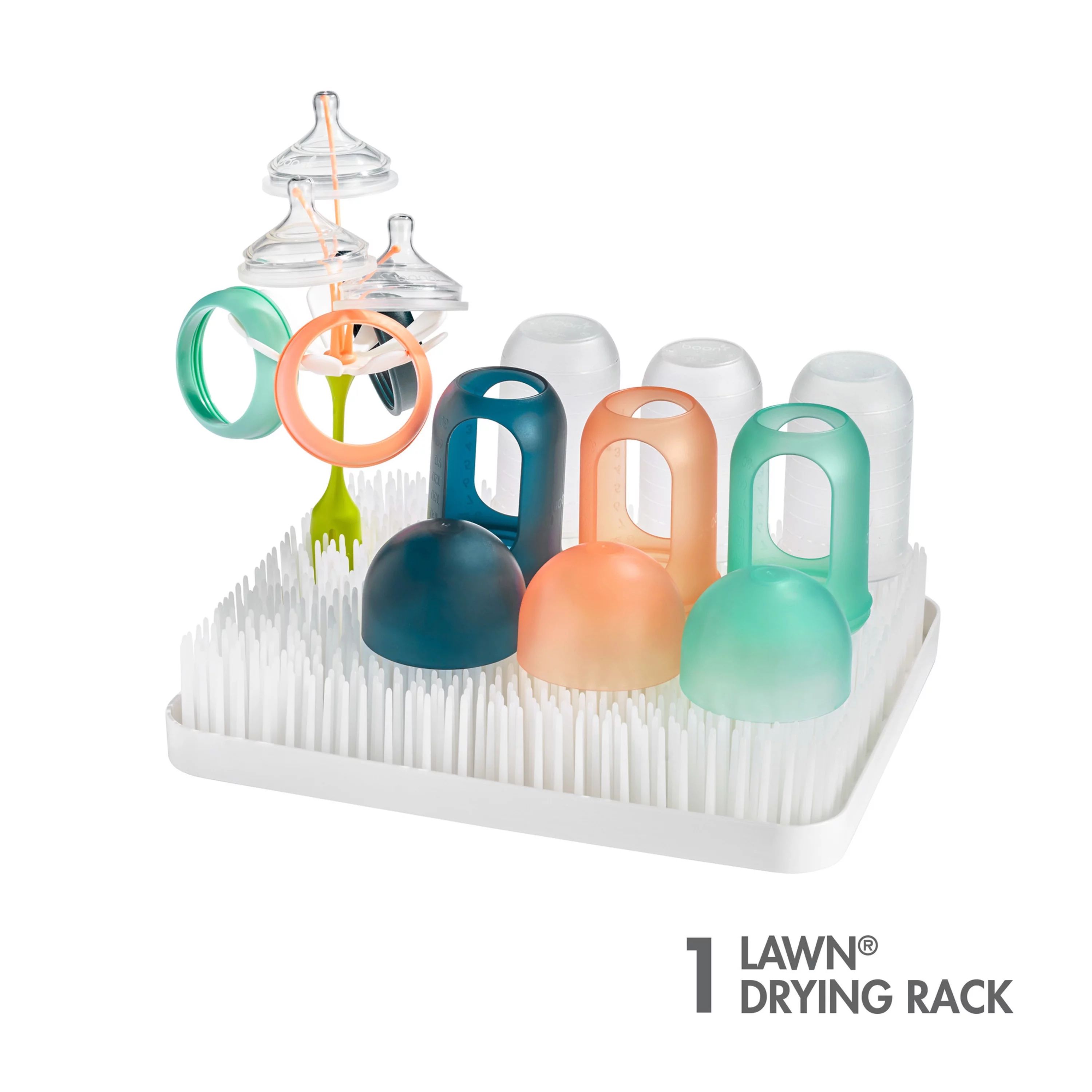 Boon Lawn Countertop Drying Rack, Low-Profile Easy To Clean Baby Bottle Drying Rack, White | Walmart (US)