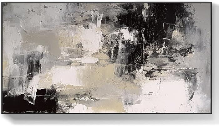 Large abstract canvas art black and Gray oil painting modern abstract painting living room wall a... | Amazon (US)
