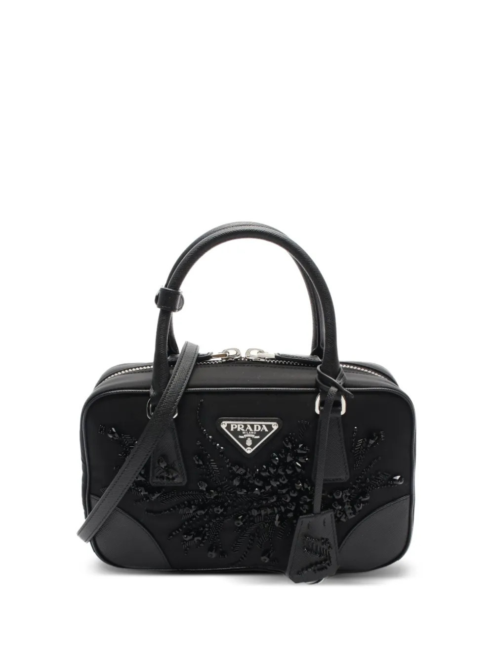 Prada Pre-Owned 2020s beaded floral appliqué handbag - Black | Farfetch Global
