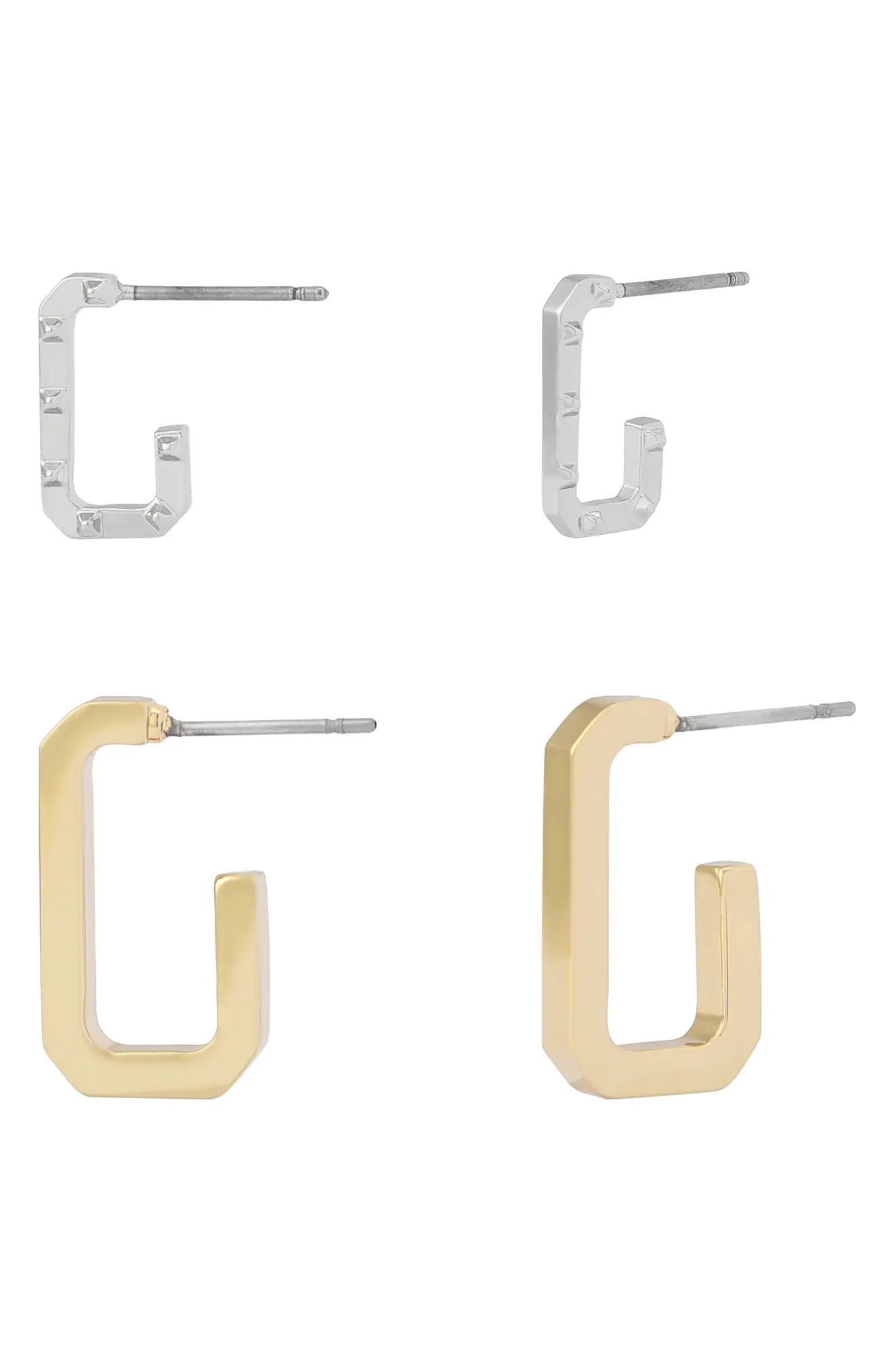 AllSaints Set of 2 Hex Huggie Hoop Earrings (Women) | Nordstrom | Nordstrom