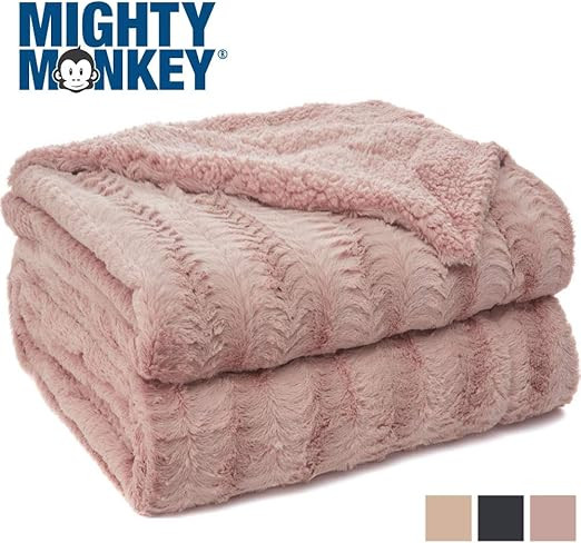 MIGHTY MONKEY Premium Pet Blanket, 40x32 Inch, Machine Washable, Soft and Cozy Reversible Sherpa ... | Amazon (US)