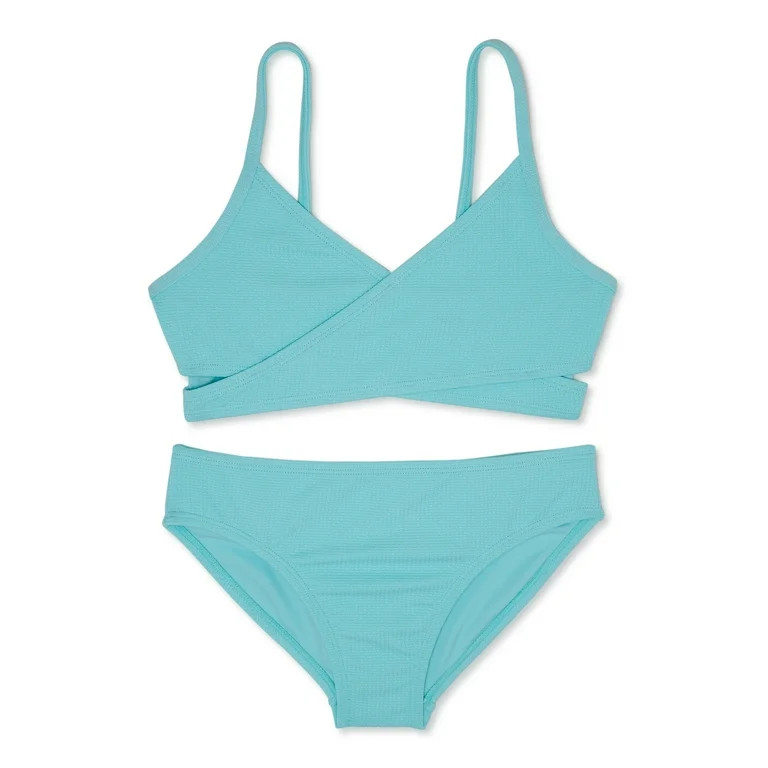 Wonder Nation Girls Ribbed Cross-over Bikini Swimsuit, 2-Piece, Sizes 4-18 & Plus | Walmart (US)