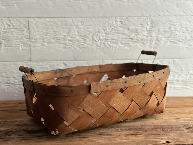 Antique Woven Split Ash Harvest Basket With Wood and Metal - Etsy Canada | Etsy (CAD)