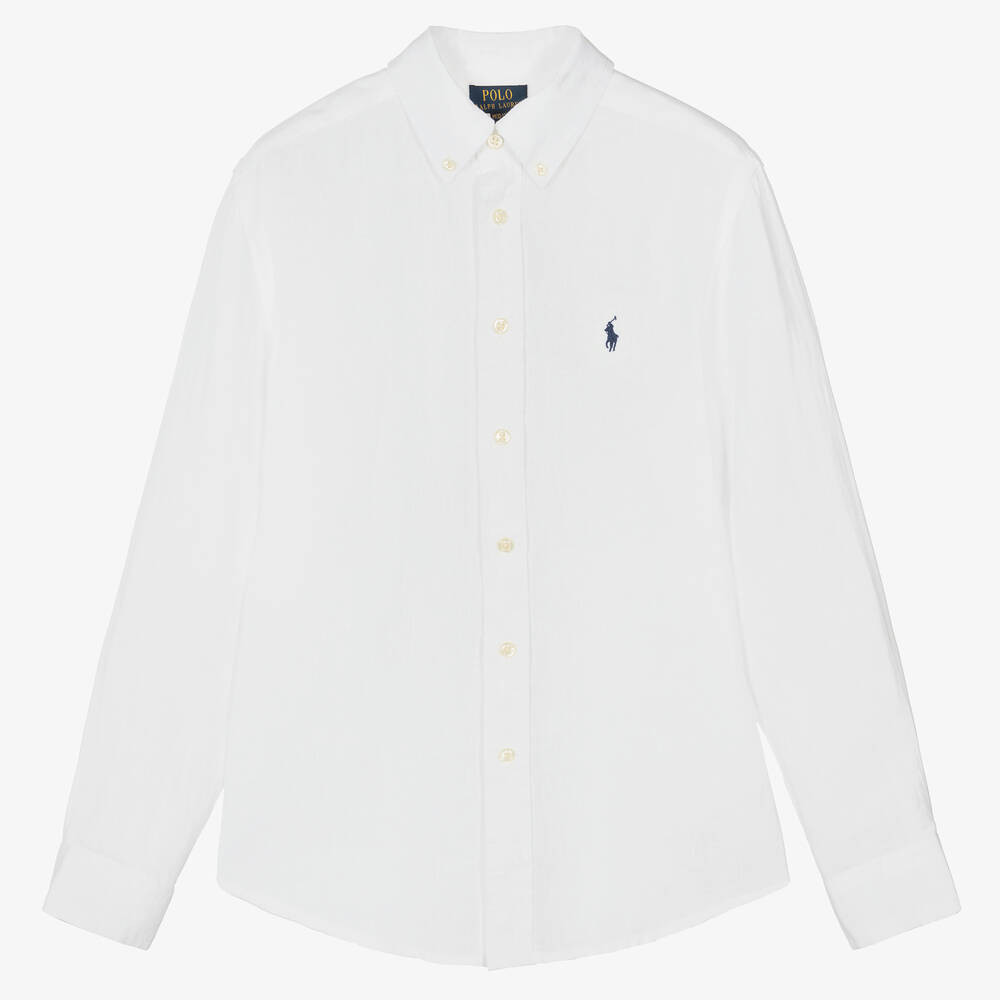 Ralph Lauren Teen Boys White Linen Shirt | Childrensalon