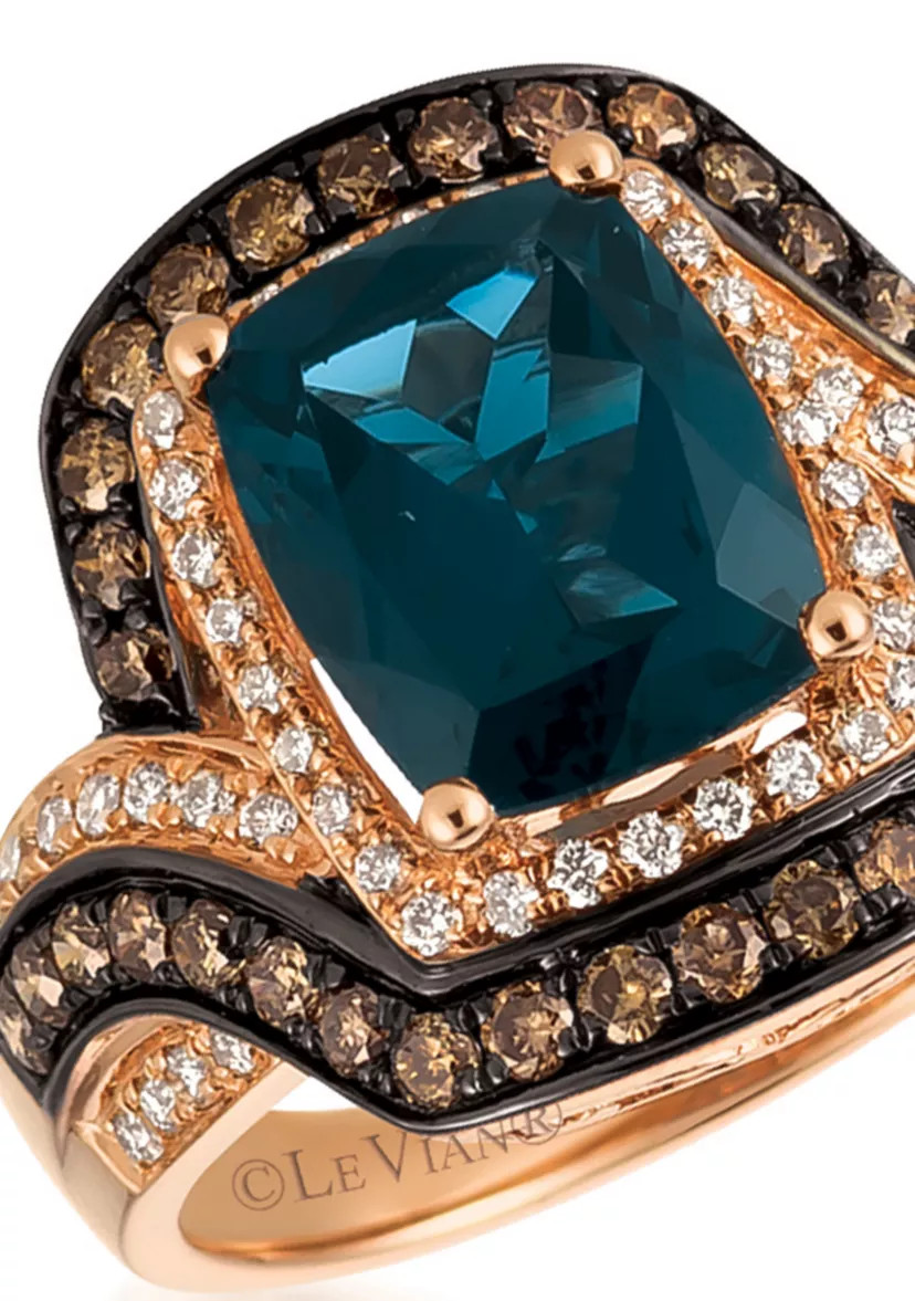 Deep Sea Blue Topaz™ with Vanilla Diamonds® and Chocolate Diamonds® Ring in 14K Strawberry Go... | Belk