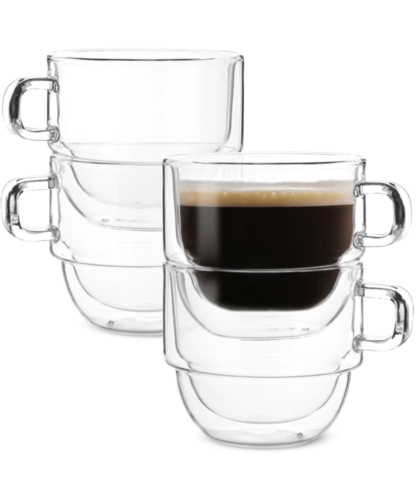 BTaT- Stackable Insulated Coffee Mugs, 4 Pack, 8 oz(240 ml), Stackable Glass Mugs, Double Wall Gl... | Amazon (US)