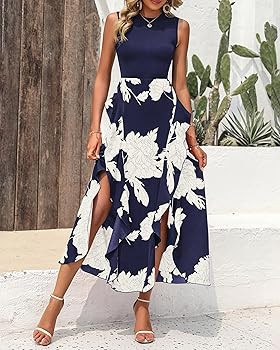 BTFBM Summer Dresses for Women 2026 Casual Spring Floral Sleeveless Ruffle Boho Cocktail Wedding ... | Amazon (US)