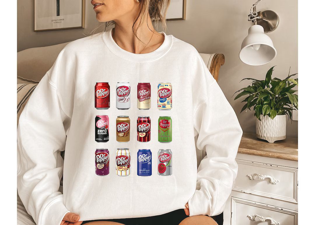 Dr Pepper Sweatshirt, Cute Soda Shirt, Sampler, Gift for Coke Lover, Coke Bottles, Trendy, Funny ... | Etsy (US)