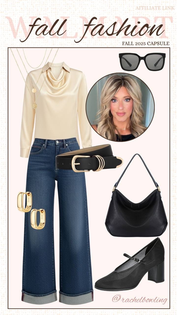 Walmart Fall Capsule 2025 🍂
19 pieces → endless outfits 🤎✨

This satin-drape blouse paired with wide-leg denim is such a chic, elevated mix for fall. Each piece in this capsule was chosen to feel timeless, versatile, and easy to dress up or down.
From the polished gold accessories to the classic black bag and Mary Jane heels, this look is the perfect blend of effortless + refined 🖤

#WalmartPartner #WalmartFashion #FallCapsuleWardrobe #LTKFall #LTKStyle #CapsuleCloset #FallOutfits #AffordableFashion #MixAndMatch

#LTKMidsize #LTKFindsUnder50 #LTKSeasonal