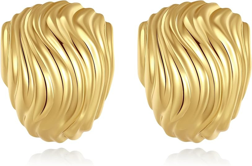 Anten Pink Big Chunky Gold Earrings for Women Trendy Statement Drop Stud, Hypoallergenic Wavy But... | Amazon (US)