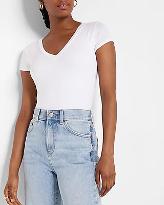 Fitted Double Layer V-Neck Tee | Express