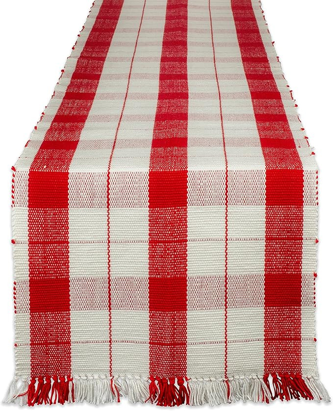 DII, Red Tinsel Table Runner, Plaid Fringed, Machine Washable, Cotton, 13x72", Red and White | Amazon (US)