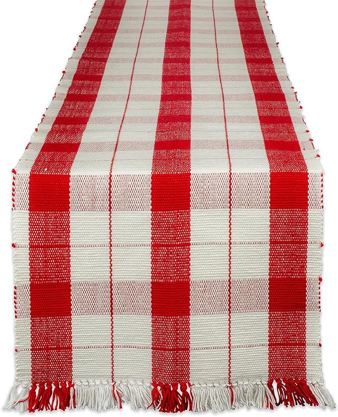 DII, Red Tinsel Table Runner, Plaid Fringed, Machine Washable, Cotton, 13x72", Red and White | Amazon (US)