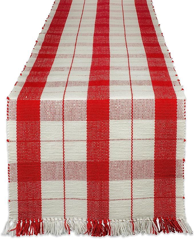 DII, Red Tinsel Table Runner, Plaid Fringed, Machine Washable, Cotton, 13x72", Red and White | Amazon (US)