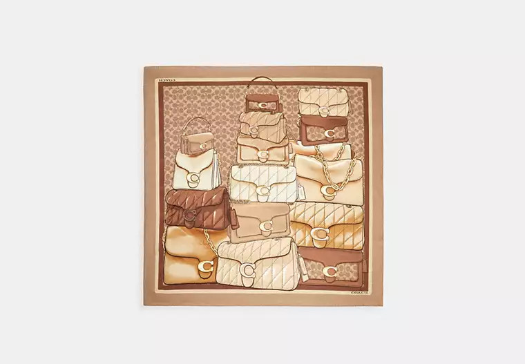 Stacked Tabby Bags Print Silk Square Scarf | Coach (US)
