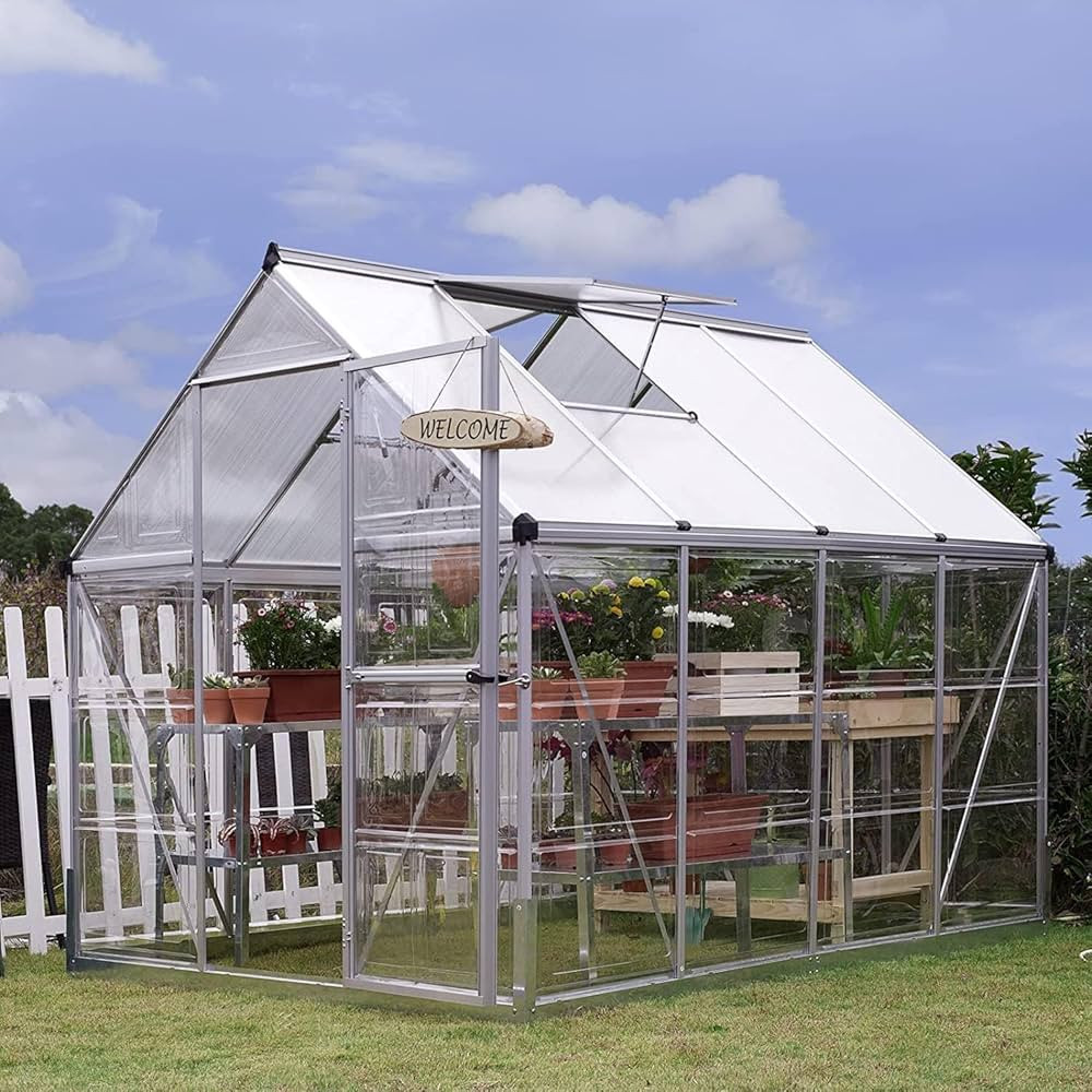AMERLIFE 6x8 FT Walk-in Hybrid Polycarbonate Greenhouse 2 Vent Window with Lockable Hinged Door A... | Amazon (US)