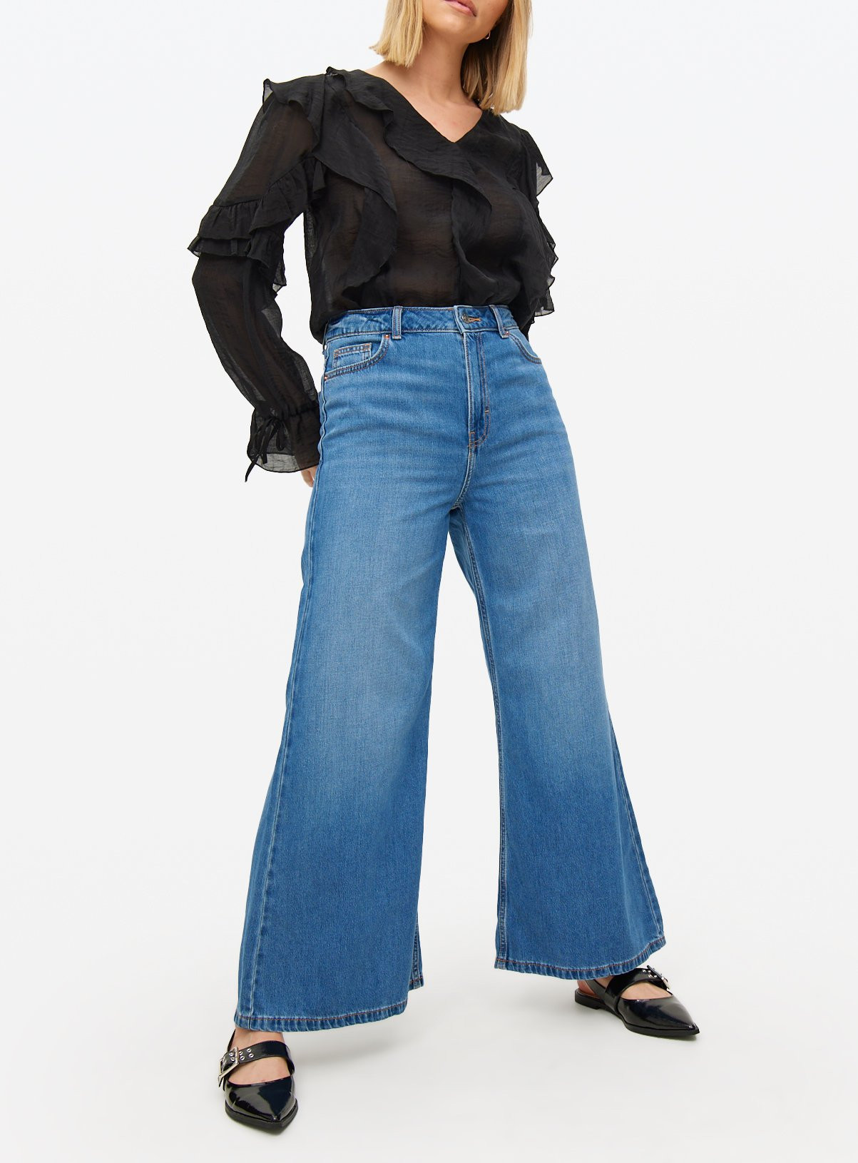 Mid Rinse Flared Palazzo Denim Jeans 22L | argos.co.uk