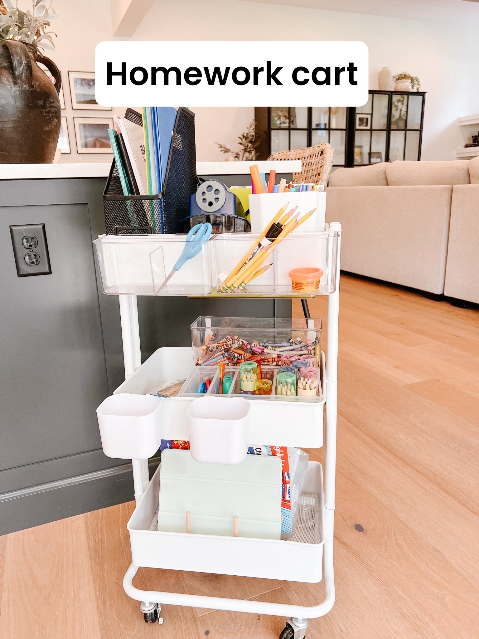 Homework wheeling cart. This has been a game changer. Holds all our school things in one place and can be wheeled to whatever room homework is being done in that day. 

#LTKKids #LTKHome #LTKFamily