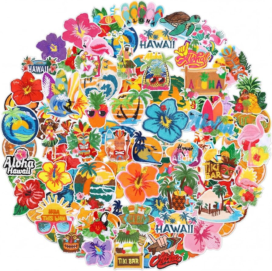 Yuxung 48 Pcs Hawaiian Iron on Patches Hawaii Summer Sea Beach Tropical Flower Embroidery Appliqu... | Amazon (US)