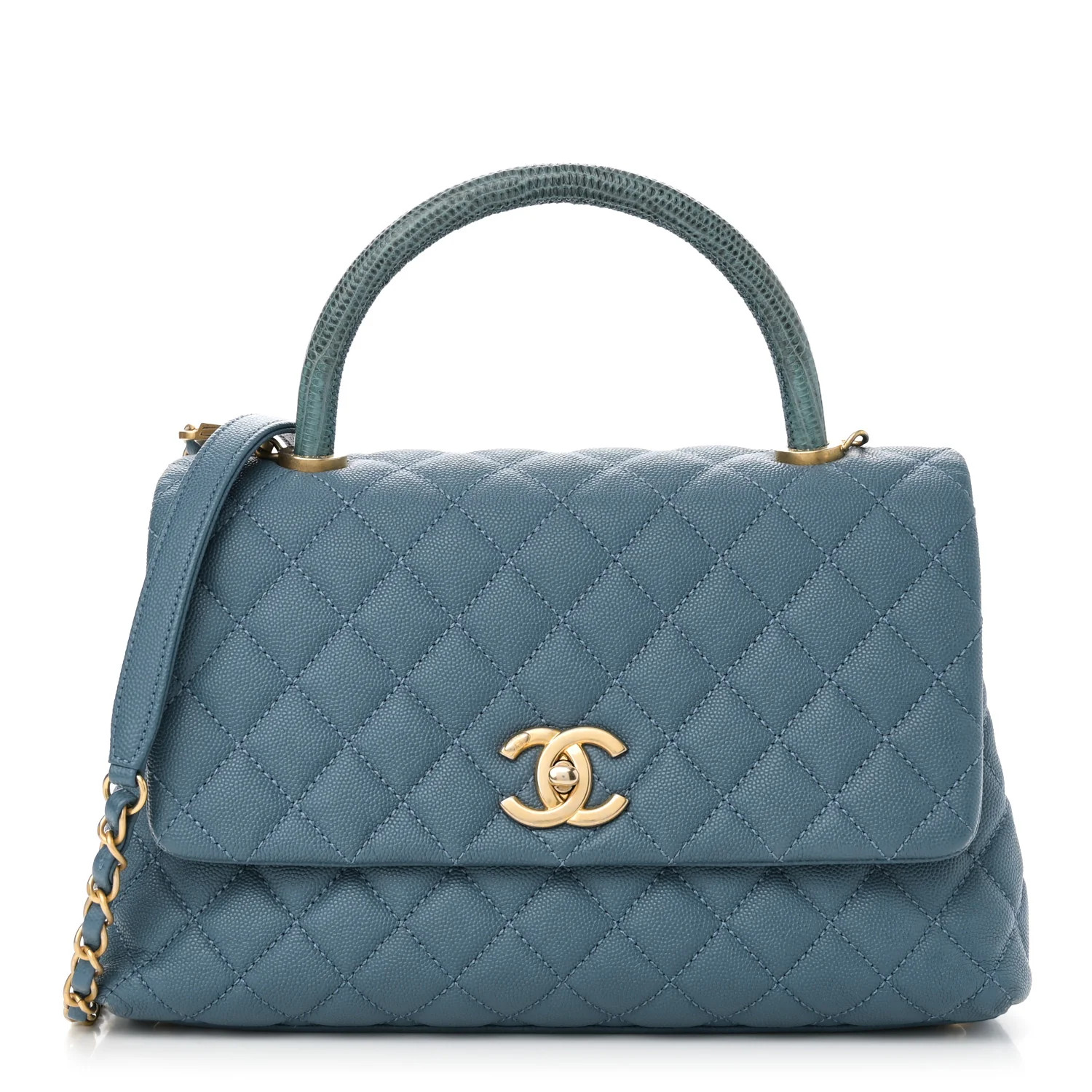 Chanel Caviar Quilted Lizard Embossed Small Coco Handle Flap Blue 1737394 | FASHIONPHILE (US)
