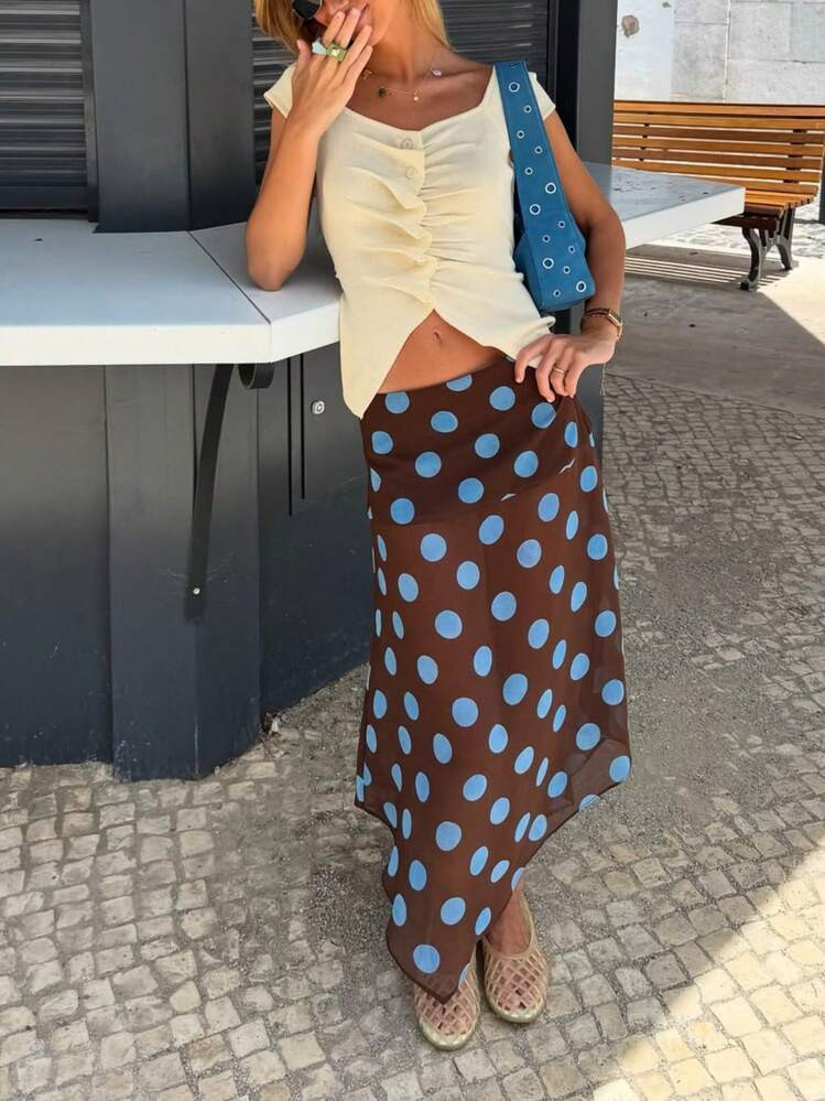 Women's Y2K Polka Dot Skirt Low Waist Midi Skirts Sheer Mesh Half Skirt Fashion Vintage Summer A ... | SHEIN
