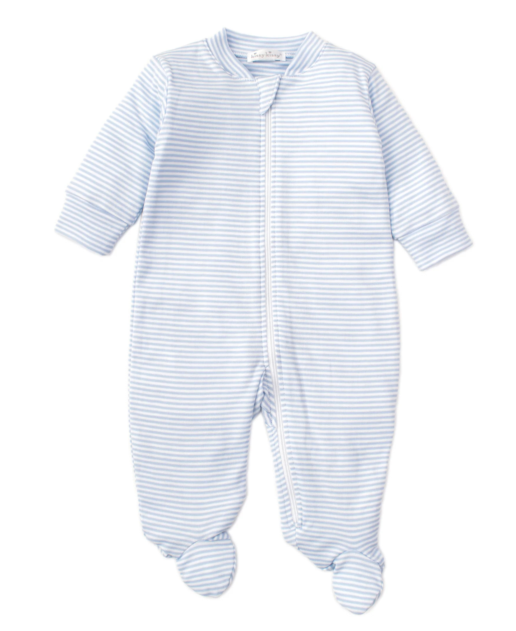Simple Stripes Blue Pajama Zip Footie | Kissy Kissy