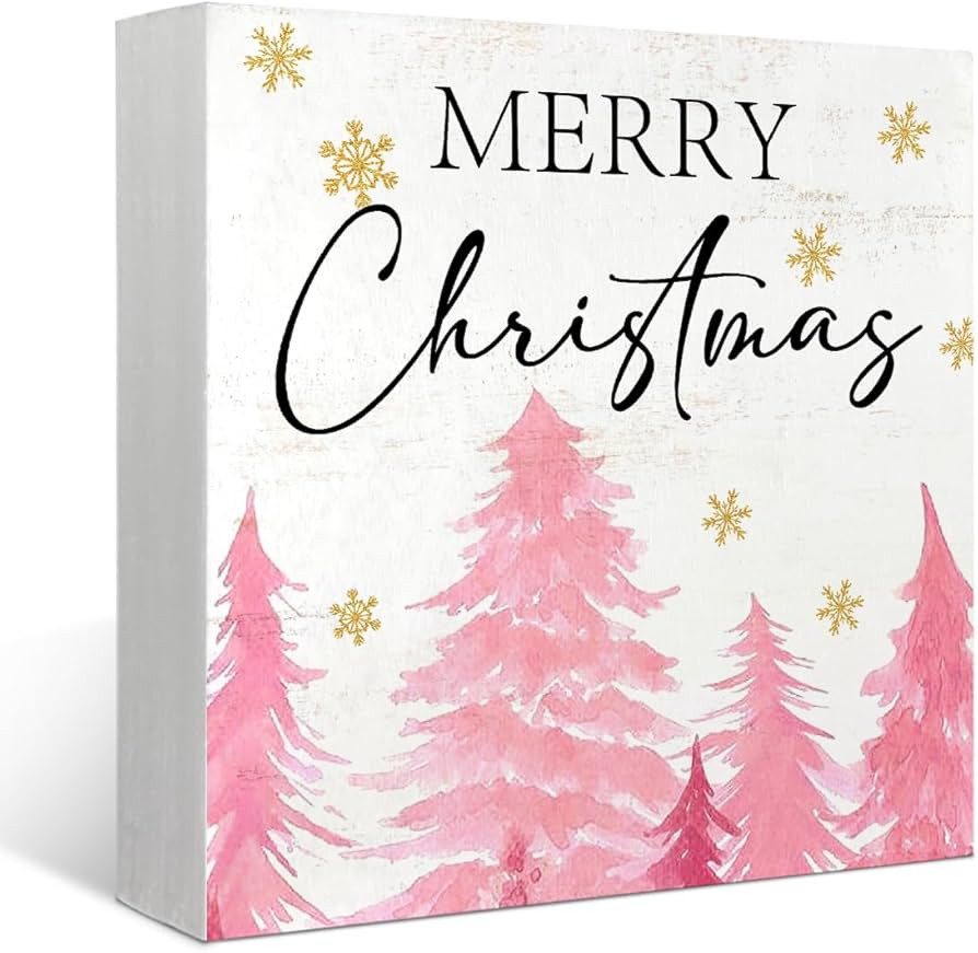 Mtrgdn Pink Christmas Decor Wooden Box Decor Sign,Rustic Merry Christmas Signs for Bedroom Bathro... | Amazon (US)