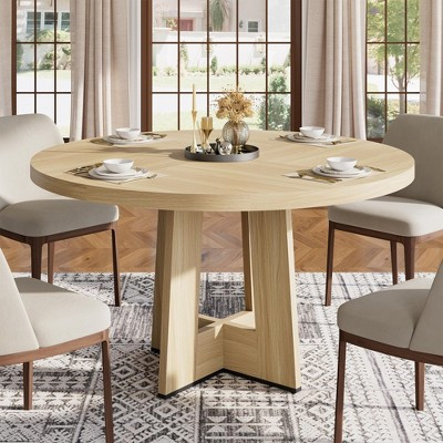 47" Round Dining Table for 4-6 People - Circle Kitchen Dinner Table with Sturdy Pedestal Base, Space Saving Dinning Room Furniture for Living Room | Target