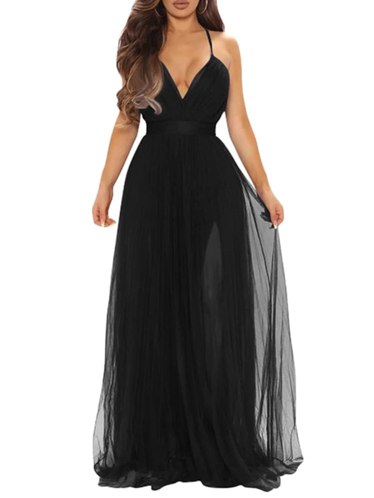 XXTAXN Women's Sexy Deep V Neck Split Cocktail Party Formal Bridesmaid Maxi Dress | Amazon (US)