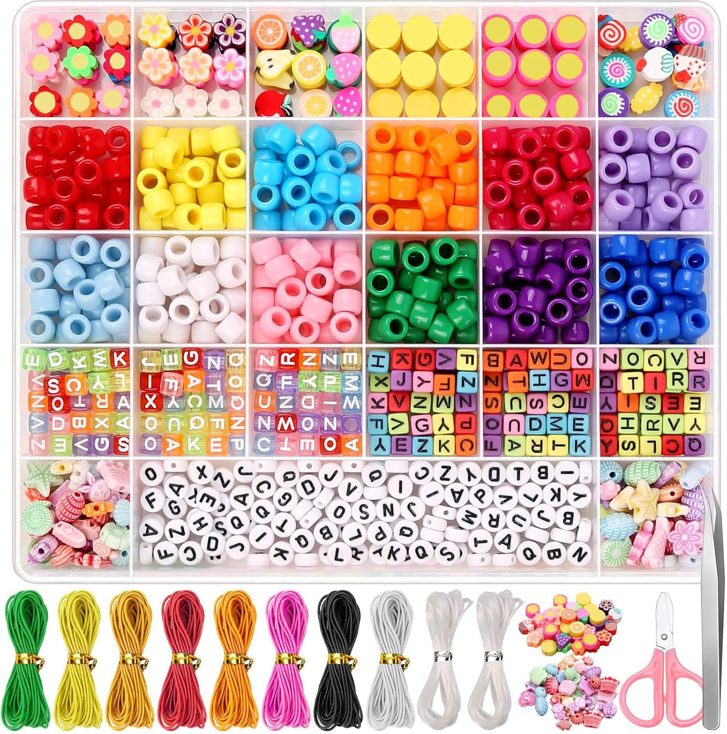 Bead Bracelet Making Kit, Cridoz Bead Kits for Bracelets Making with Pony Beads, Polymer Fruit Cl... | Amazon (US)