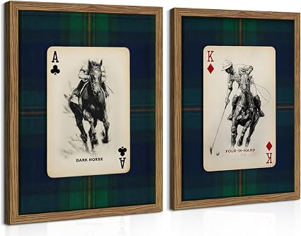 Framed Vintage Playing Card Wall Art Set of 2, Classic Polo Rider and Race Horse Canvas Prints, R... | Amazon (US)