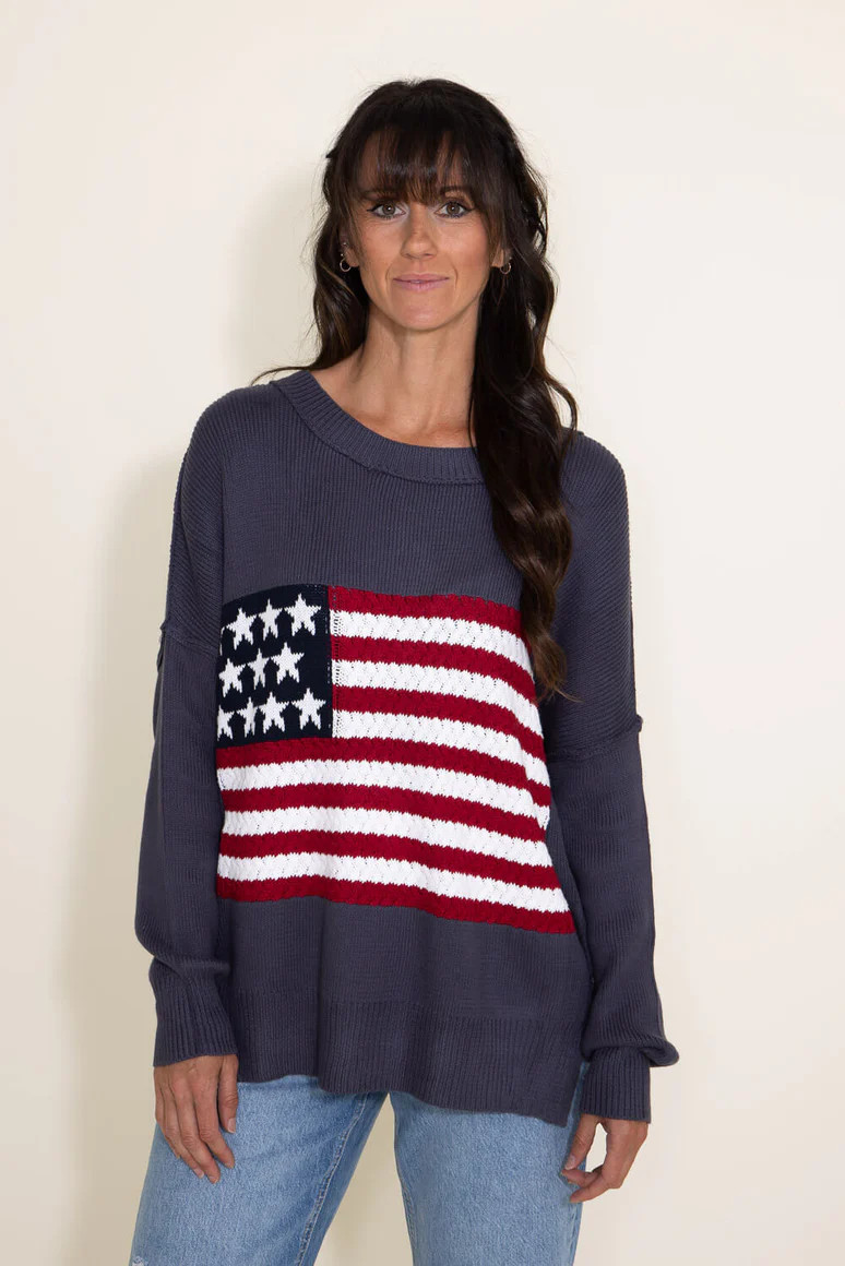 Miracle Knit American Flag Sweater for Women in Navy | Glik's