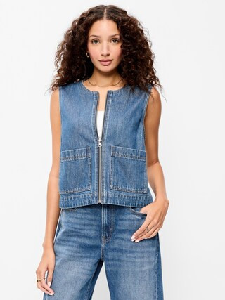 Zip-Front Denim Utility Vest | Old Navy (US)