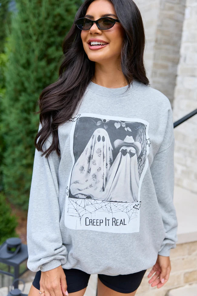 Creep It Real Light Grey Oversized Graphic Sweatshirt | Pink Lily
