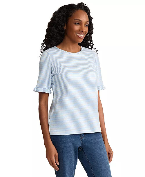 Women's Ruffle Elbow-Sleeve Crewneck Top | Macy's
