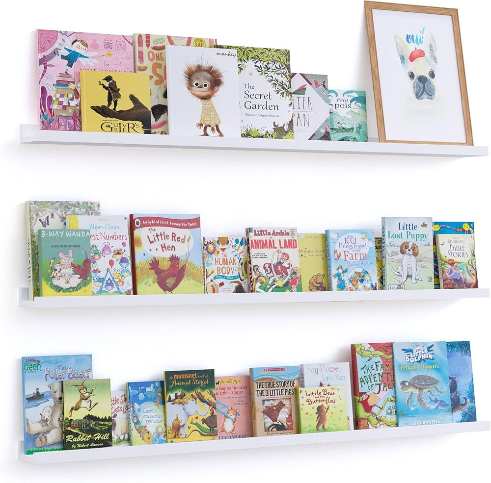 Wallniture Denver White Floating Shelves for Kids Room Decor, 46" Bookshelf for Toddler Toys, Pic... | Amazon (US)