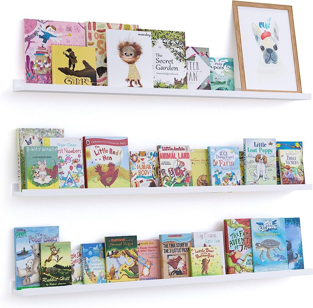 Wallniture Denver White Floating Shelves for Kids Room Decor, 46" Bookshelf for Toddler Toys, Pic... | Amazon (US)
