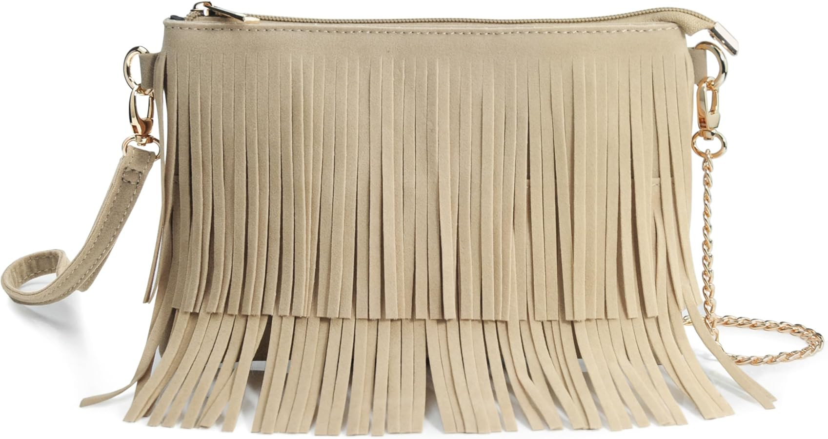 HOXIS Fringe Cross Body Bag Womens Small Shoulder Bag Top Zip Wristlet | Amazon (US)