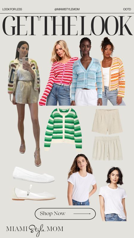 Get the look!🤍  Casual summer ootd! 

Summer outfit. Look for less. Crochet sweater. Clear ballet flats. Silk shorts. Linen shorts. Summer outfit. White tshirt.

#LTKStyleTip #LTKShoeCrush #LTKSeasonal