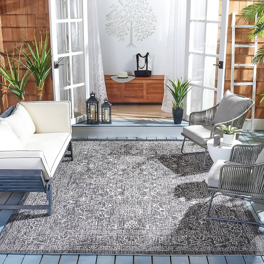 SAFAVIEH Courtyard Collection 8' x 10' Black/Ivory CY8680 Indoor-Outdoor Waterproof Easy-Cleaning... | Amazon (US)