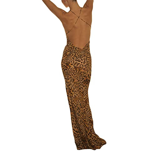 Women Halter Open Back Maxi Dress Black Lace Patchwork Deep V-Neck Leopard/Floral Long Dress Cock... | Amazon (US)