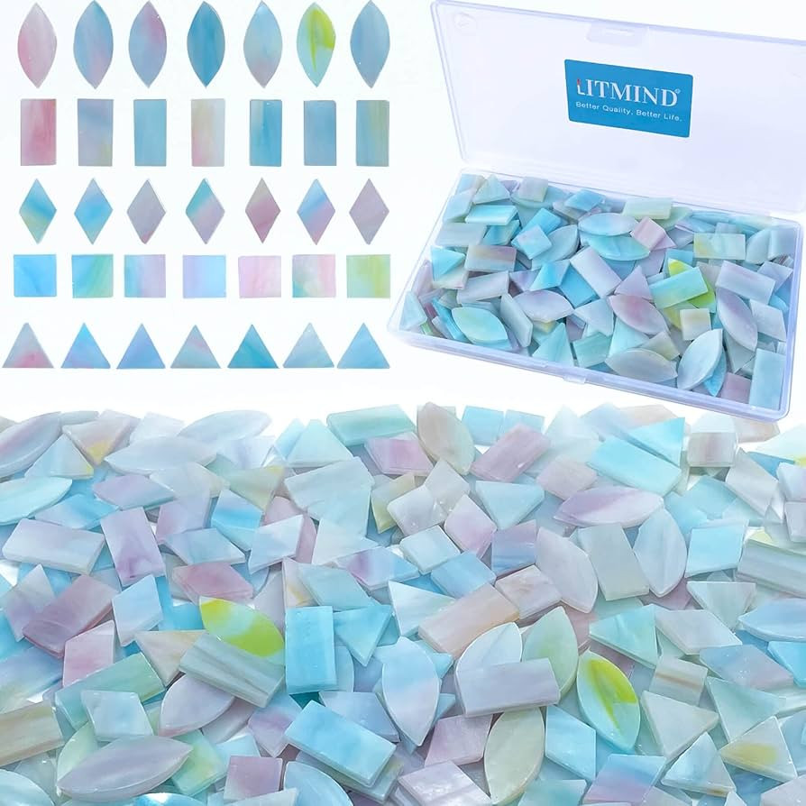 LITMIND Stained Glass Mosaic Tiles Kit for Crafts - Pink & Blue Alternating, 240 Pieces 5 Shapes ... | Amazon (US)