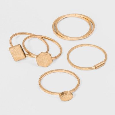 Disc with Clean Geo Shapes Ring Set 6ct - Universal Thread™ Gold | Target