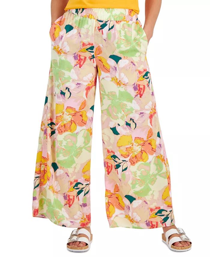 Bar III Petite Floral Smocked-Waist Wide-Leg Pull-On Pants, Created for Macy's - Macy's | Macy's
