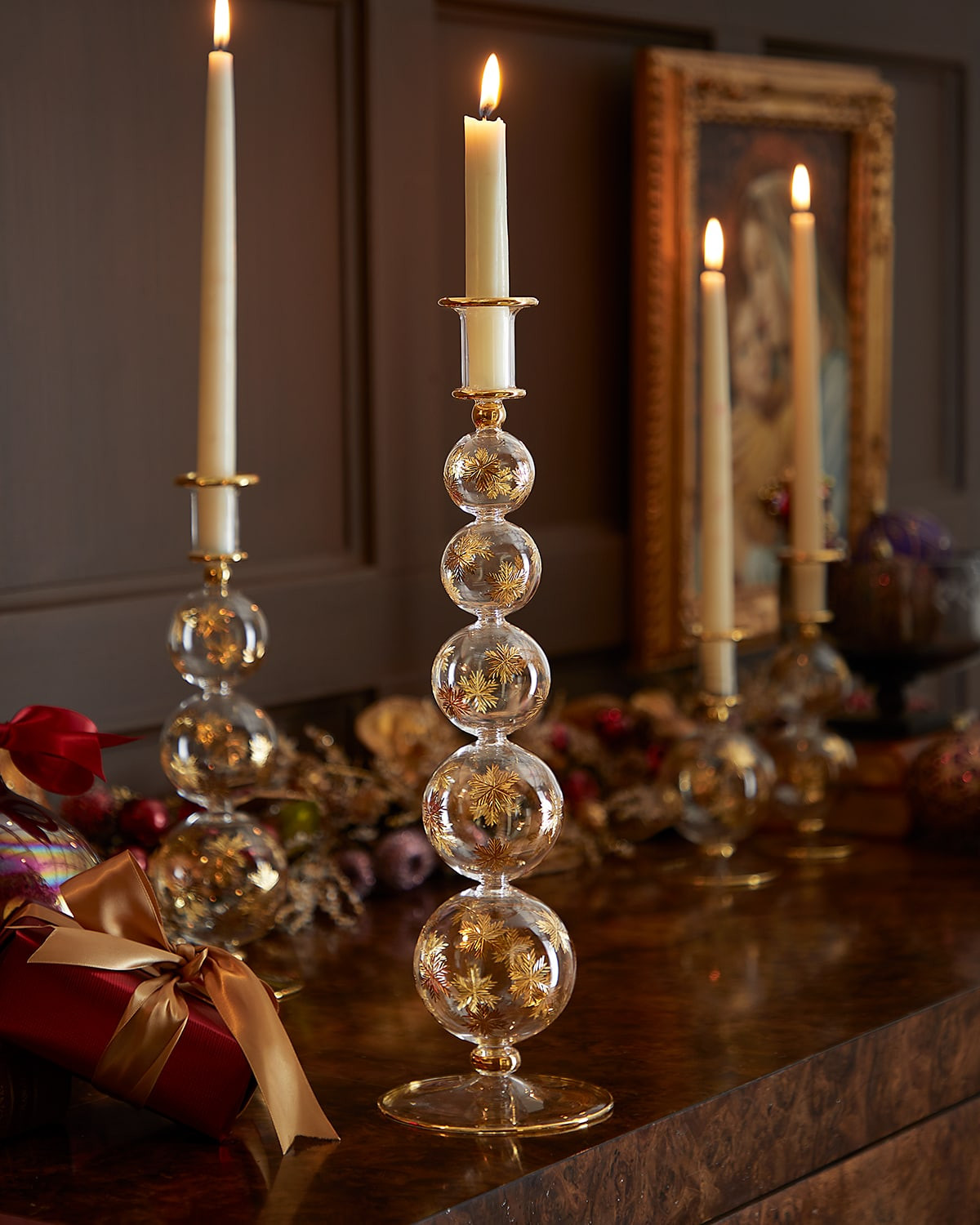 16.4" Gold-Tone Snowflakes Candle Holder | Horchow