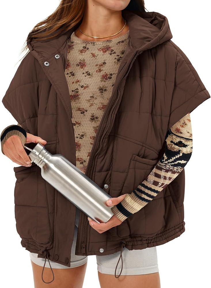 Gacaky Quilted Vest for Women Oversized Stand Collar Cap Sleeve Puffer Jacket Warm Button Zip Up ... | Amazon (US)