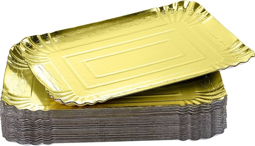 ZEAYEA 30 Pack Gold Serving Trays, Disposable Cookie Trays Platter for Parties, Rectangle Sturdy ... | Amazon (US)