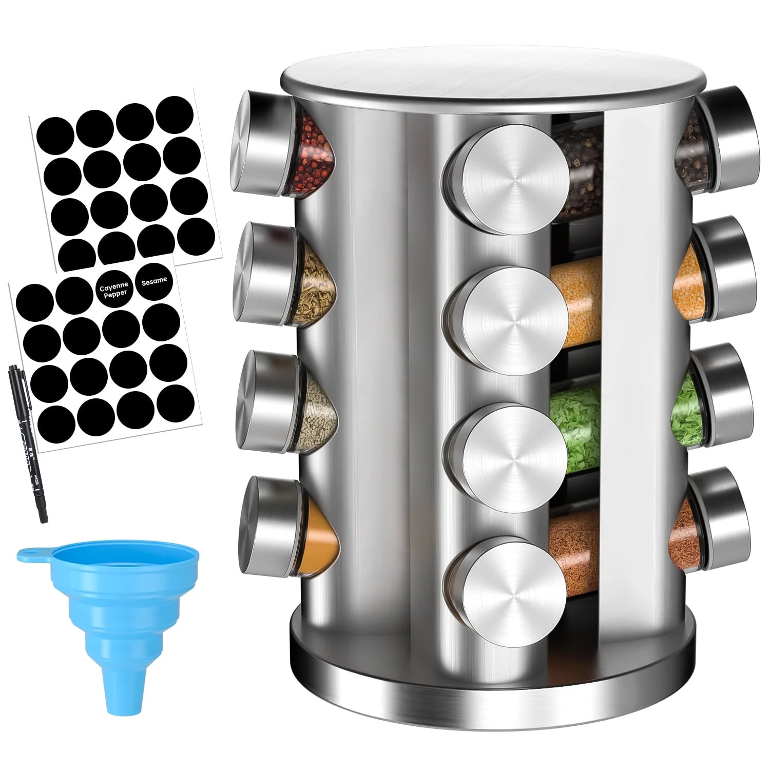 Rotating Spice Rack with 16 Seasoning Jars, Revolving Spice Organizer Stainless Steel for Counter... | Walmart (US)