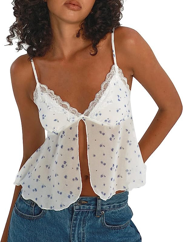 Women Y2K Backless Top Sexy Tie-Up Spaghetti Strap Camisole Top 90S Streetwear | Amazon (US)